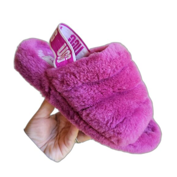 UGG Fluff Yeah Shearling Slingback Sandal in Dragon Fruit Pink Size 6 - Picture 1 of 6